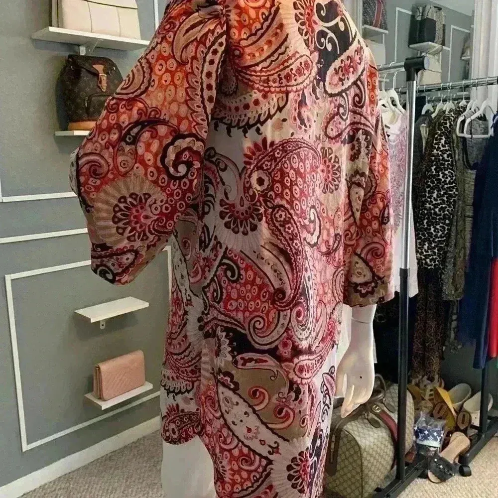 ZARA Tunic Red Paisley High Mock Neck Banded Collar Split Sides Size S - Image 8