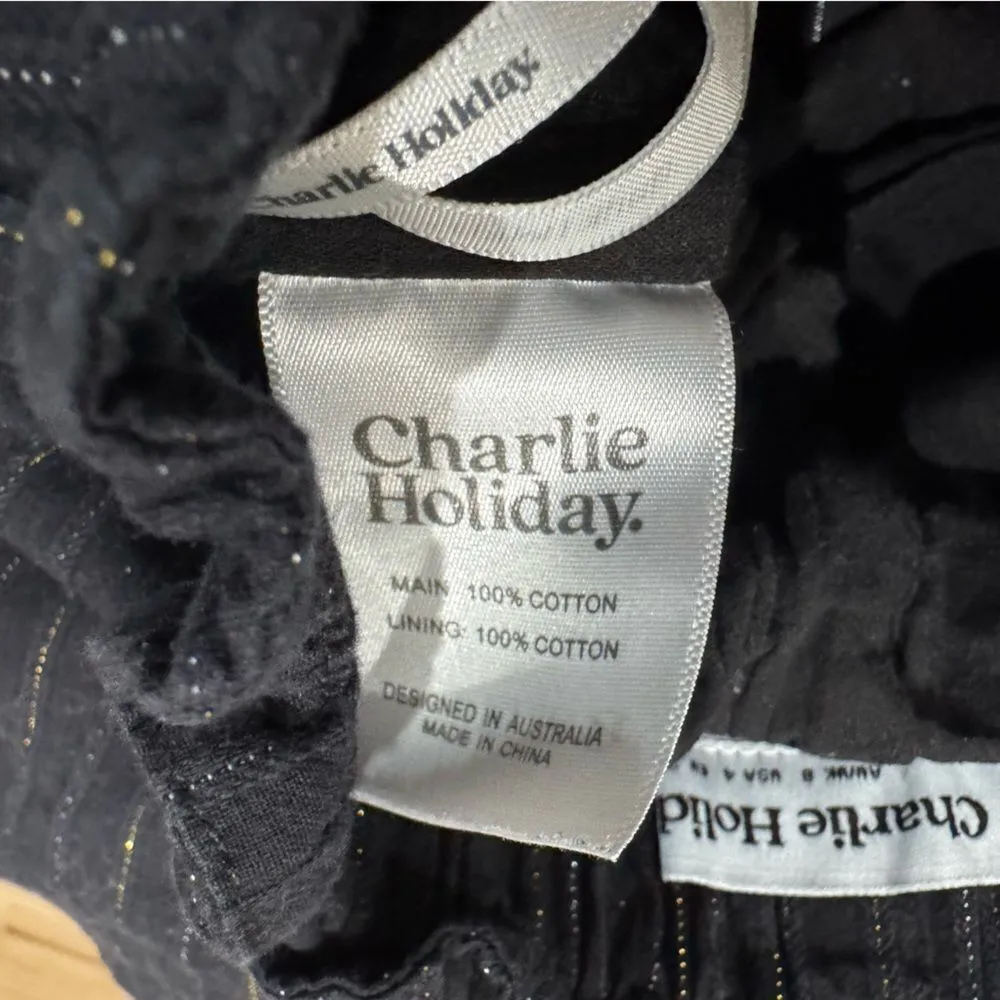 Anthropologie Charlie Holiday Black Silver Pinstripe Shorts Women’s 4 - Image 2