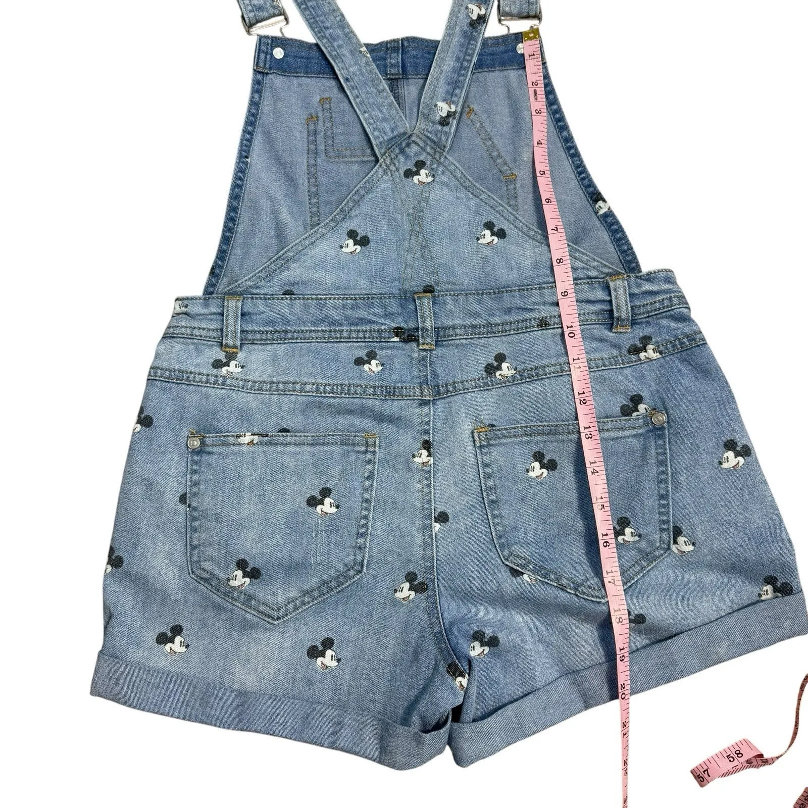 Disney Parks Mickey Mouse Denim Short Overalls Juniors Size Medium Bounding - Image 4