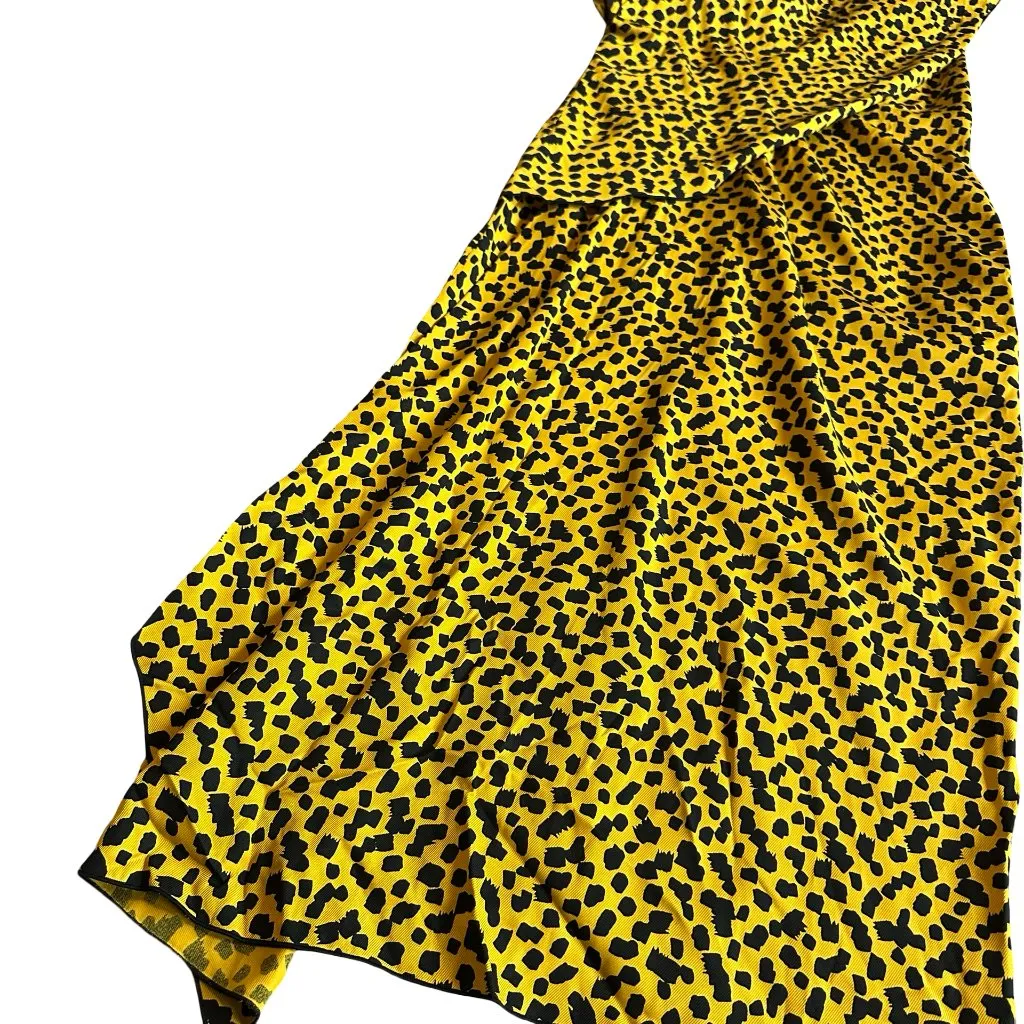 Bimba Y Lola Yellow Black Print Shift Dress Asymmetrical Unique Bold Size XS - Image 5