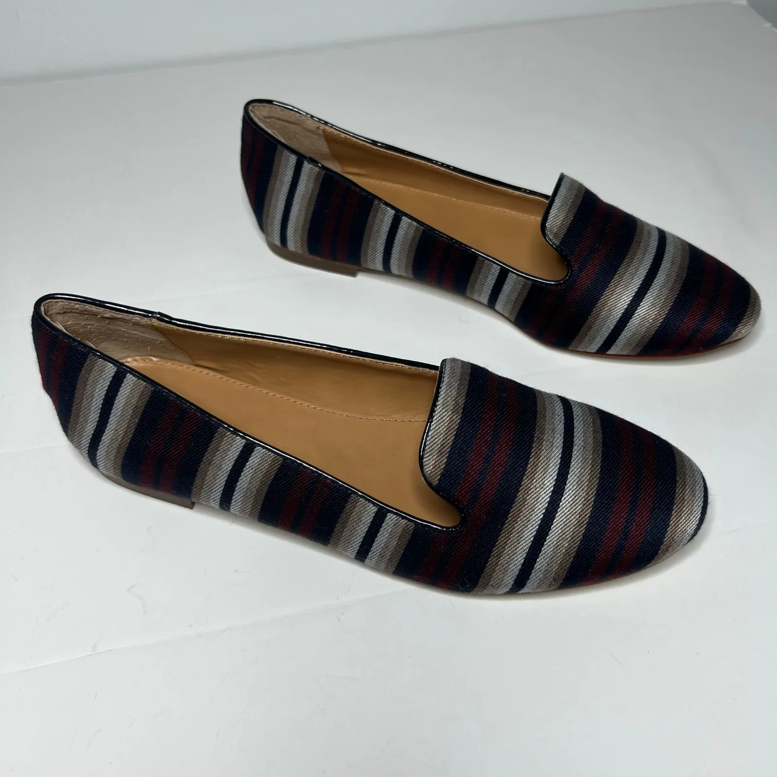 J Crew Striped‎ Blue Burgundy Loafers Size 7 - Image 2
