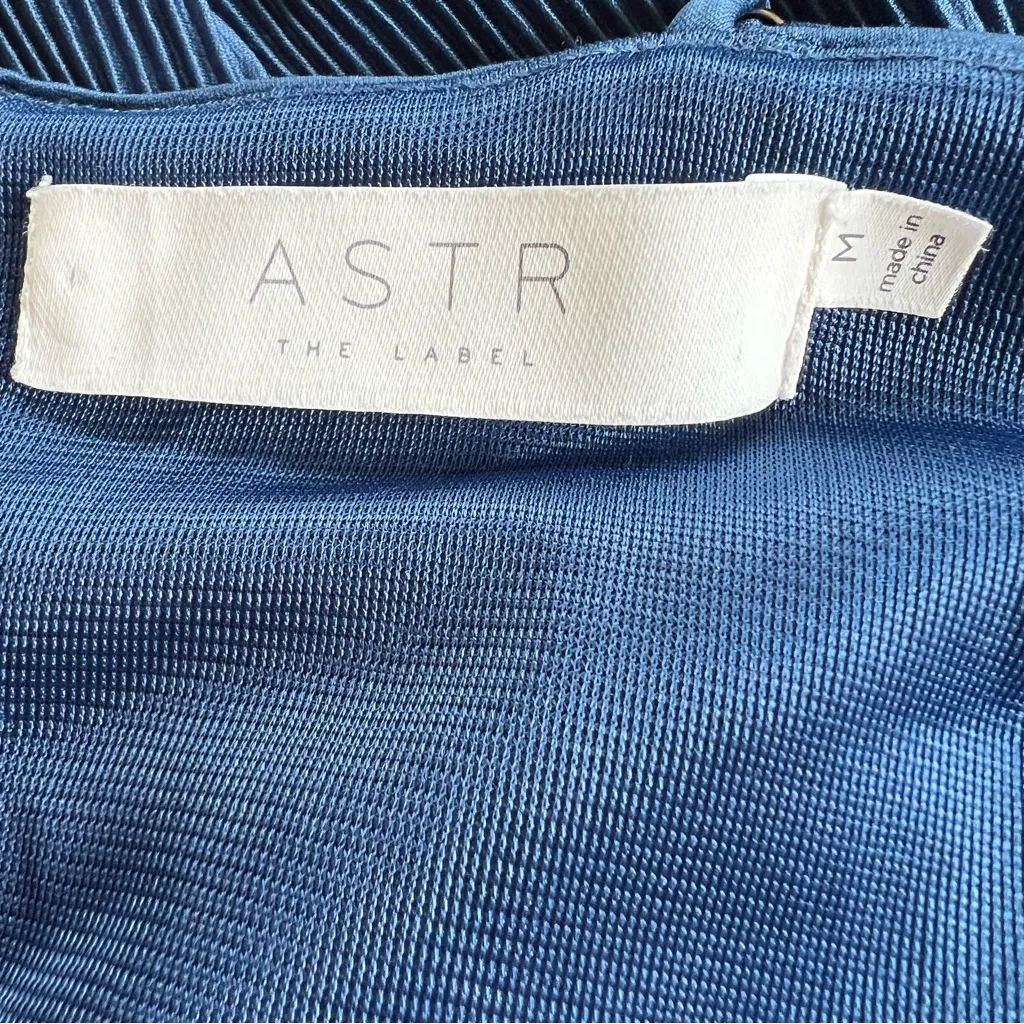 ASTR The Label Jumpsuit Blue Pleated Cutout Wide Leg Cropped M Cocktail Party - Image 13