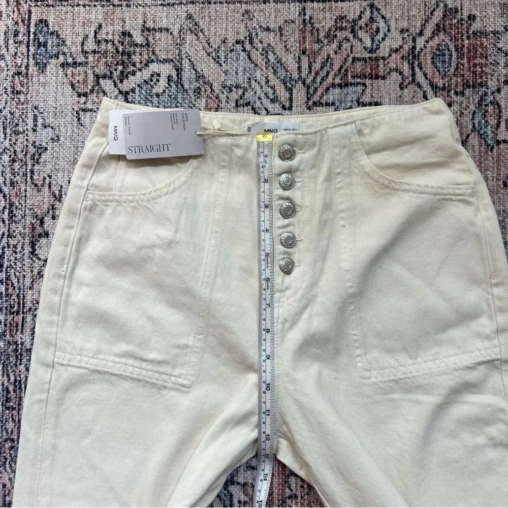 Mango NWT 328 Bonnie Straight Leg Jeans with Buttons Cropped High Rise Cream 6 - Image 11