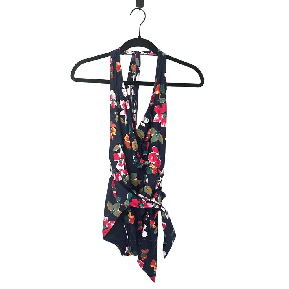 RACHEL Rachel Roy Sash Wrap Blue Pink Floral One Piece Swimsuit Halter sz. L Size L - Image 2
