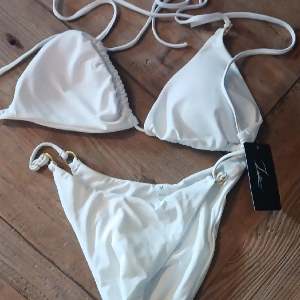 Luosanyo Elegant White Triangle Bikini Swim Set, Gold Accent, New, M Size M - Image 5