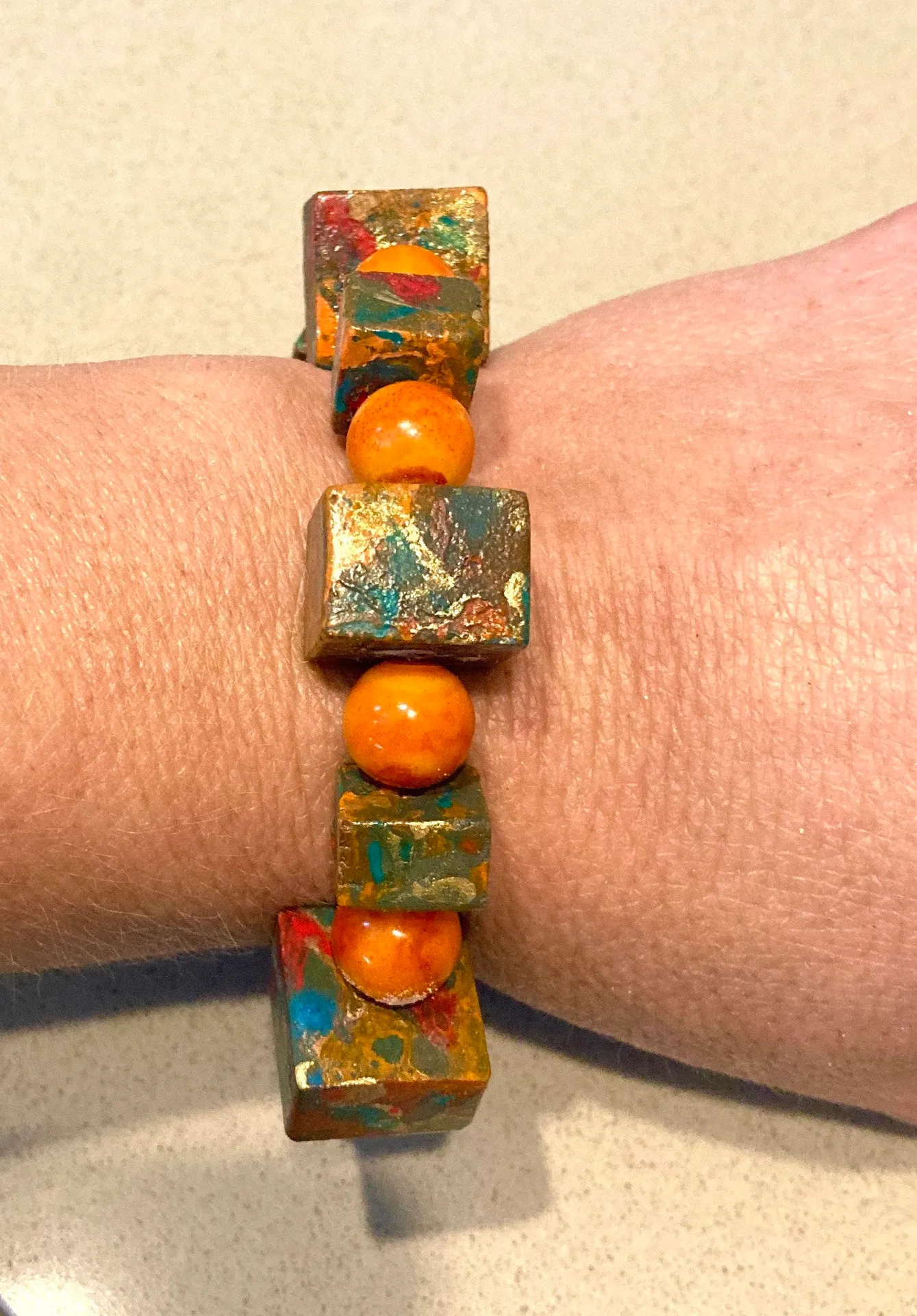 Hand Crafted cement & bead stretch bracelet - Image 3