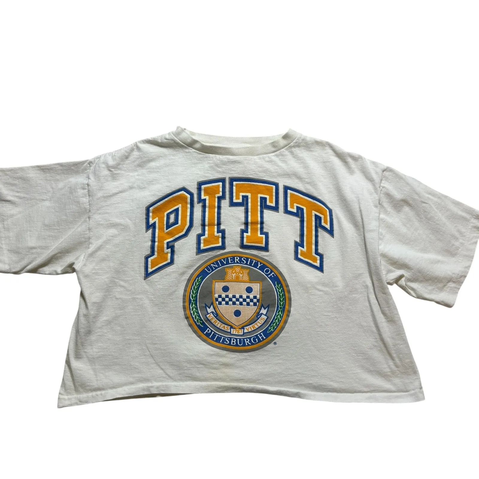PITT VINTAGE University of Pittsburgh Cropped T Shirt Womens Large Single Stitch White Size M - Image 2