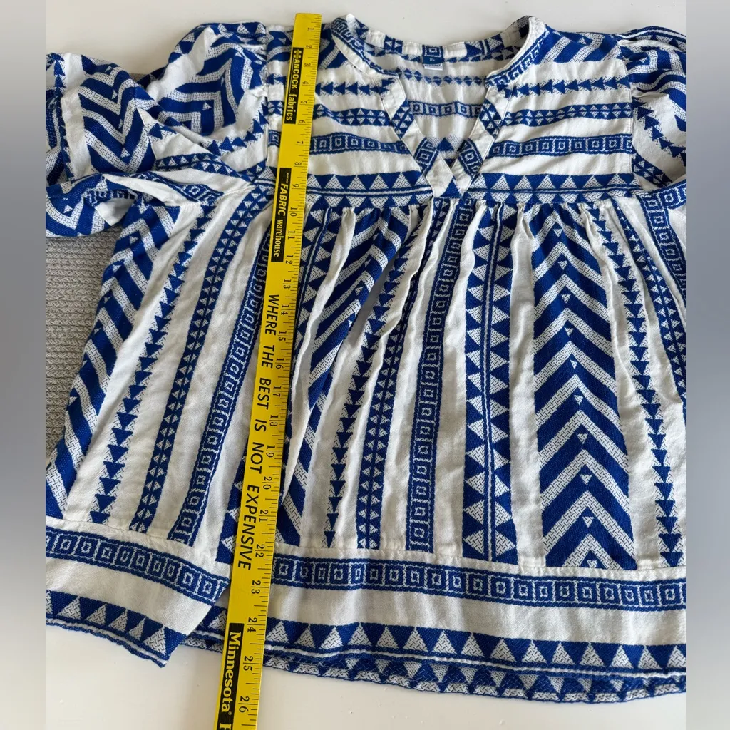 Old Navy Cobalt Blue White Embroidered Cotton Loose Fit Flare Sleeve Top Sz XL - Image 9