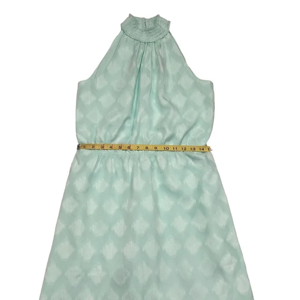 White House Black Market Mock Neck Halter A-Line Dress Size‎ 4 Green Polyester - Image 9