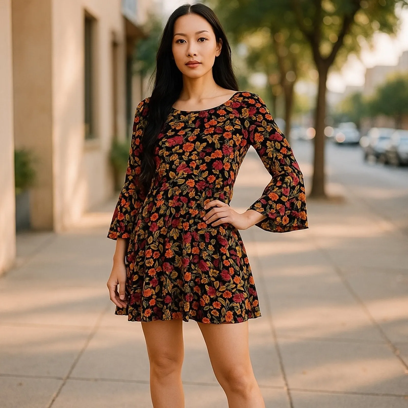 H&M Divided Y2K Floral Mini Dress Bell Sleeves Drop Waist Size 4 - Image 14