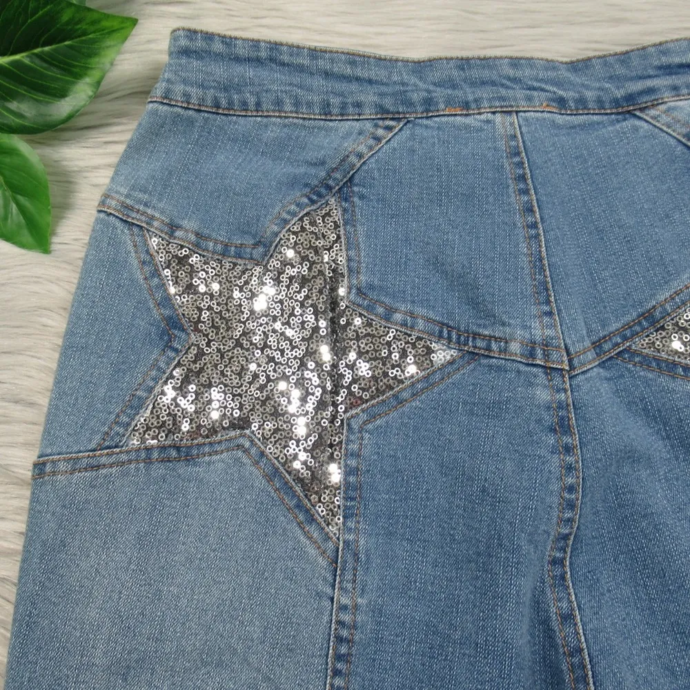 PEACH LOVE CALIFORNIA Star Sequin Bell Flare High-Rise Jeans Women’s Size Medium - Image 8