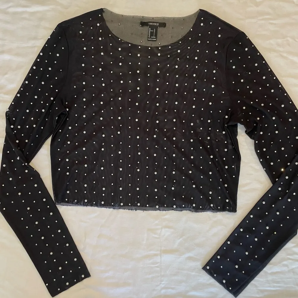 Forever 22 Black Sheer Festival Ballet Top with Pearl & Bling Accents - Image 4