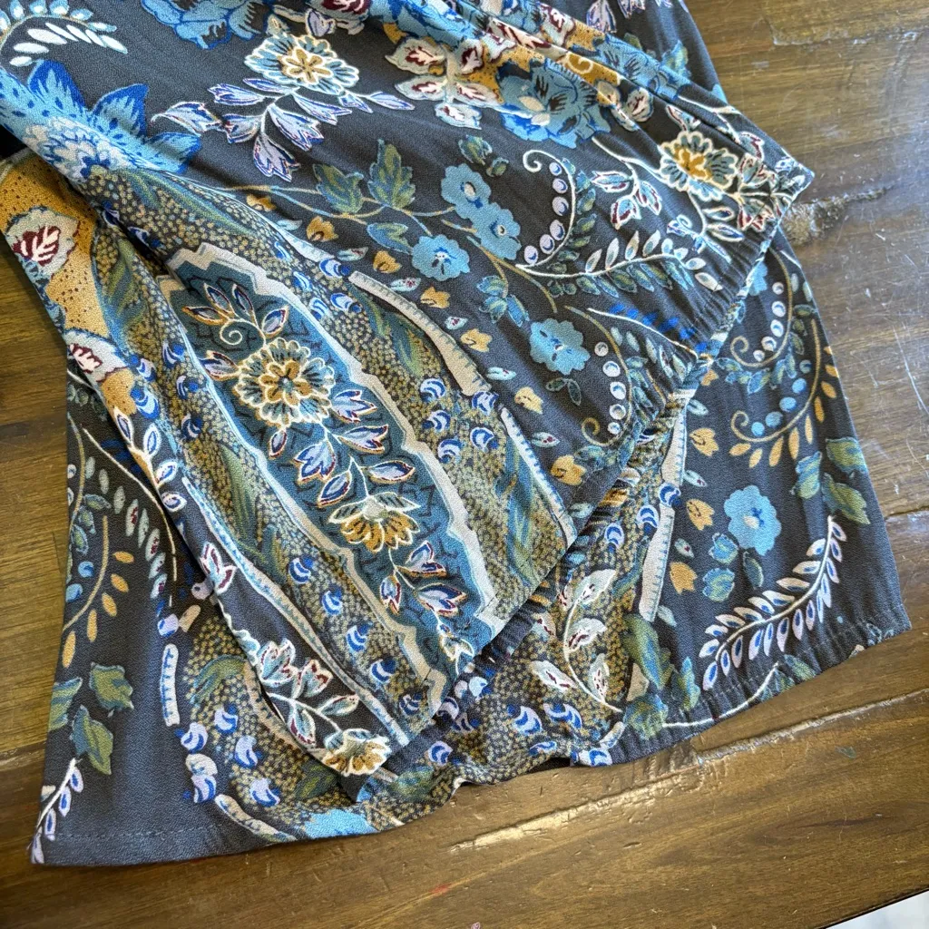 Free People Flowy Paisley Tunic Mini Dress Lace Up Wide Sleeves Small Floral - Image 12