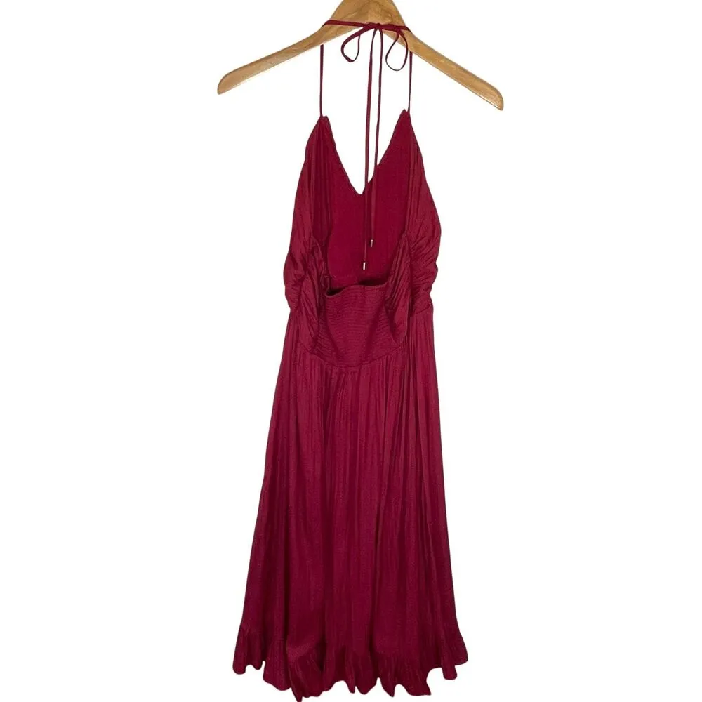 ANTHROPOLOGIE Women’s Crimson Red Crinkle Halter Midi Dress medium - Image 8