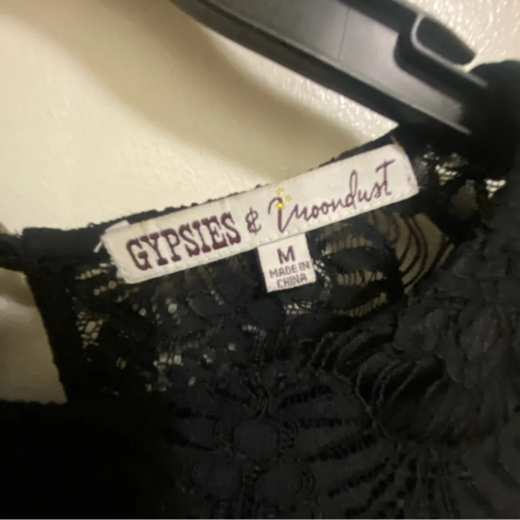 Gypsies & Moondust Womens All Black Lace Tank Top M Medium 38” Goth Lattice - Image 2