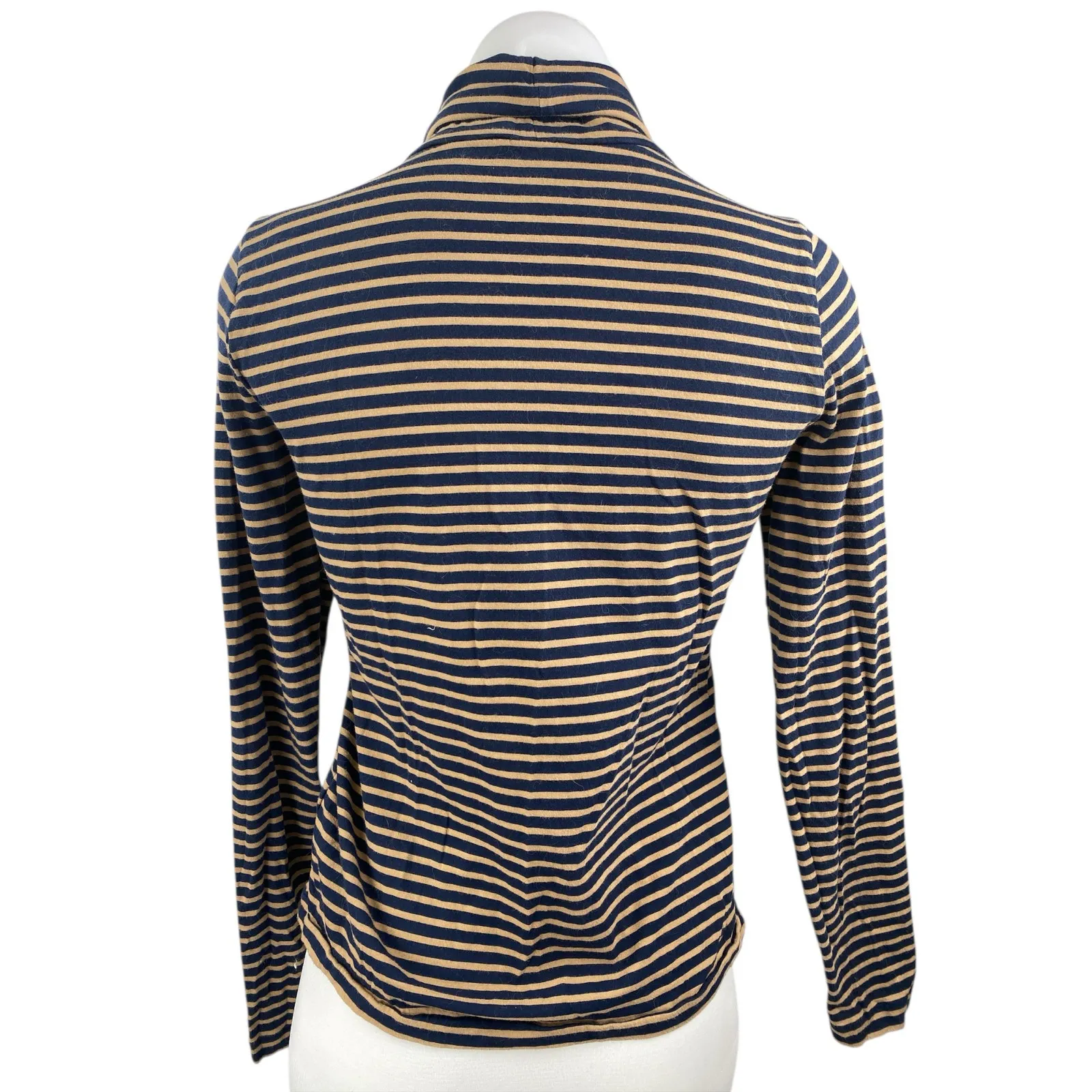 J.Crew Women Blue Beige Striped Turtleneck Long Sleeve Knit Sweater Top Size S - Image 2