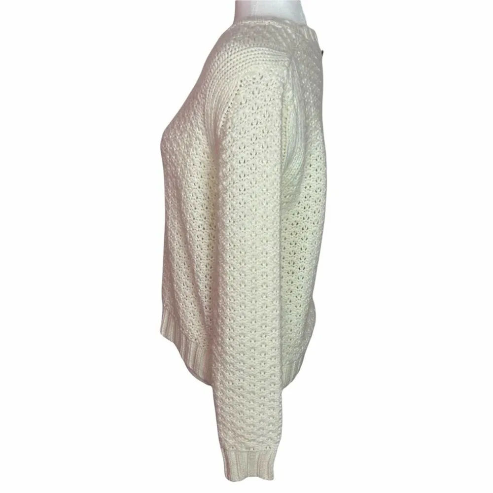 Sweater Size L Ivory Wool Blend Loose Knit Crew Neck Chunky Long Sleeve - Image 2