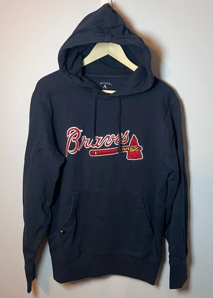 Atlanta Braves Women’s Hoodie size XL Antigua Navy Blue Embroidered Sweatshirt - Image 1