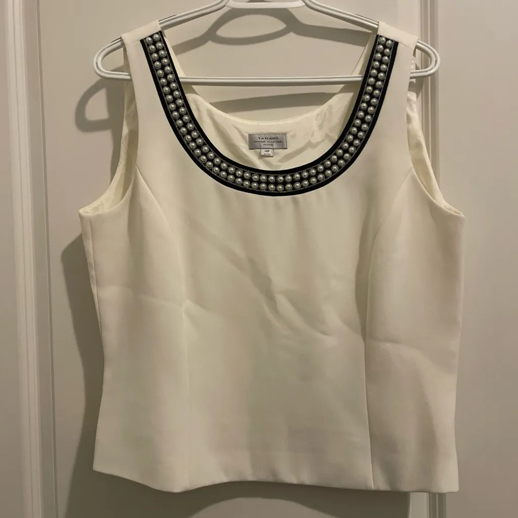 Tahari White Blazer with Pearl Accents - Image 3