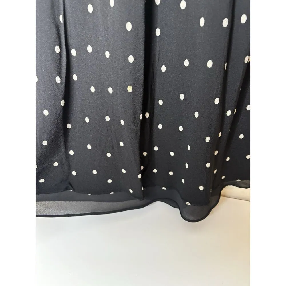 Vintage Ann Taylor Dress Womens Size 10 Black Polka Dots Tan Ruffle Trim Ribbon - Image 3