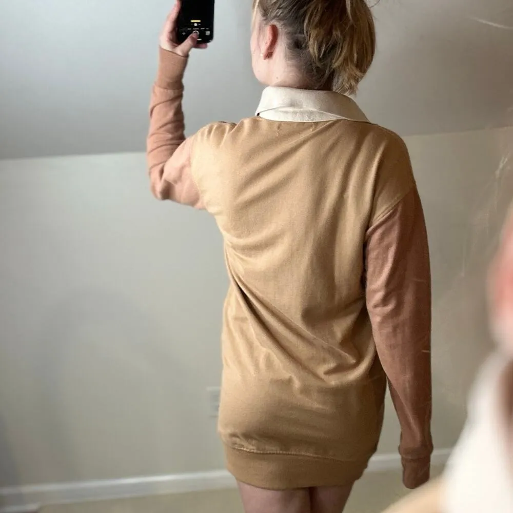 Threadbare: Neutral Color Blocked Polo Sweatshirt Dress Tan Size 6 - Image 2