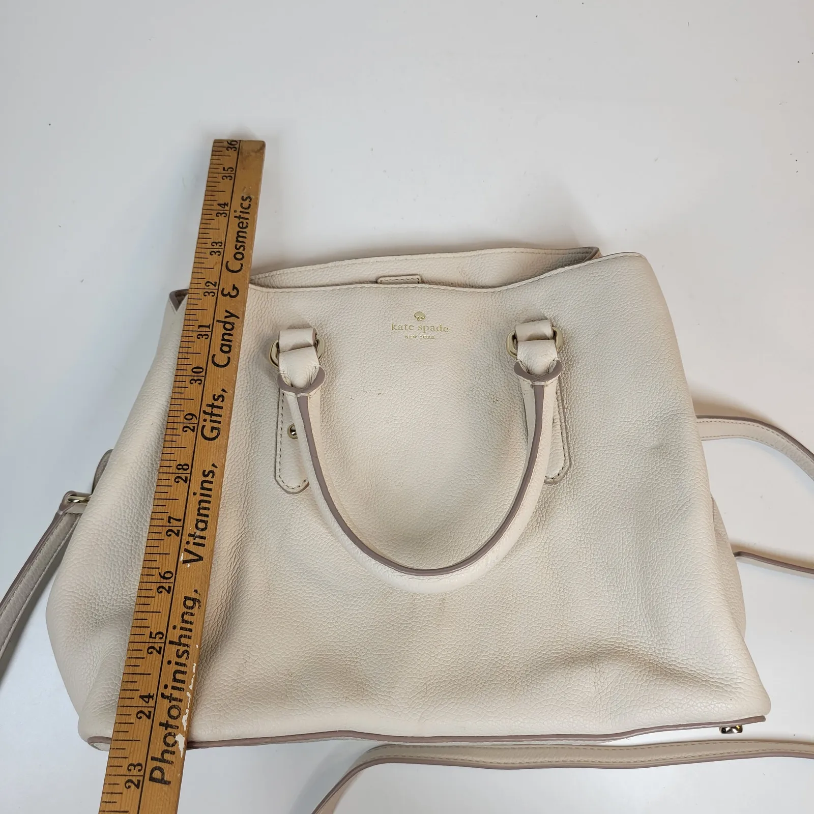 Kate Spade Larchmont Ave Evangelie Satchel Cream‎ Pebbled Leather Crossbody Bag - Image 6