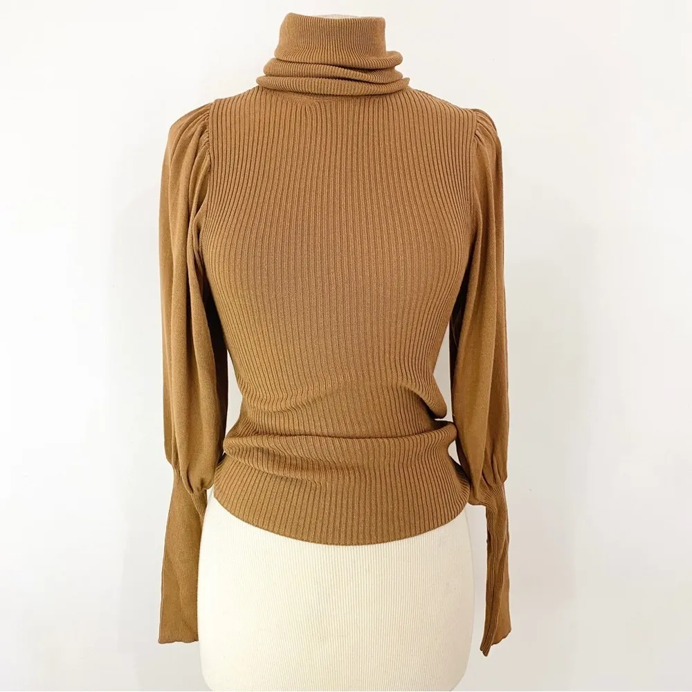 H&M tan pleated puff shoulders turtleneck - Image 2