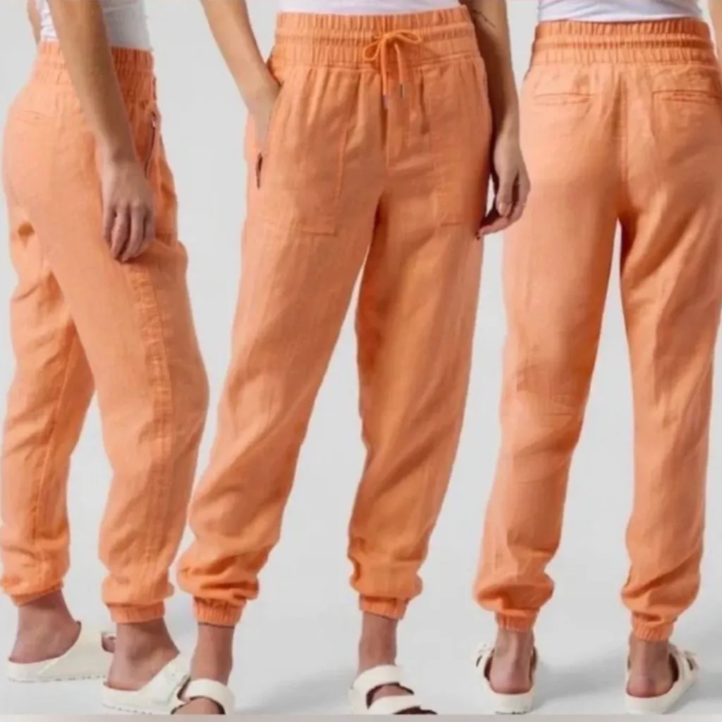 NWT ATHLETA Cabo Linen Jogger Pants Women's Size 14 Peach 530642 Soft Cozy Warm - Image 2
