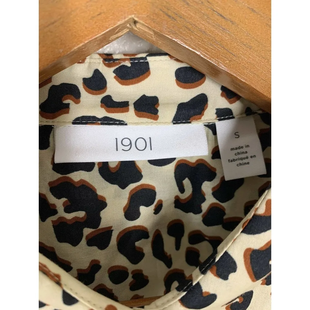 1901 Small Leopard Print Cotton Voile Button Down Top Nordstrom NEW - Image 3