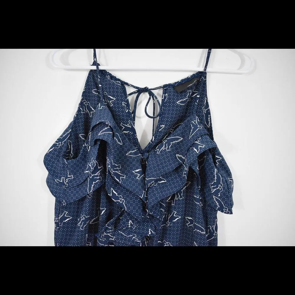 Greylin Navy Blue Bird Print Sleeveless Skort Romper Dress Small - Image 4