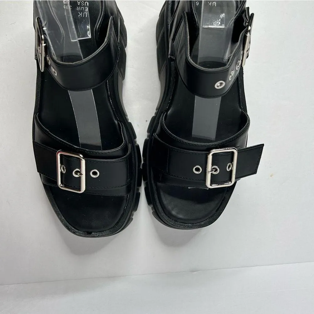 New Faux Black Leather Chunky Black Platform Shoes with Adjustable Straps 7 - Image 8