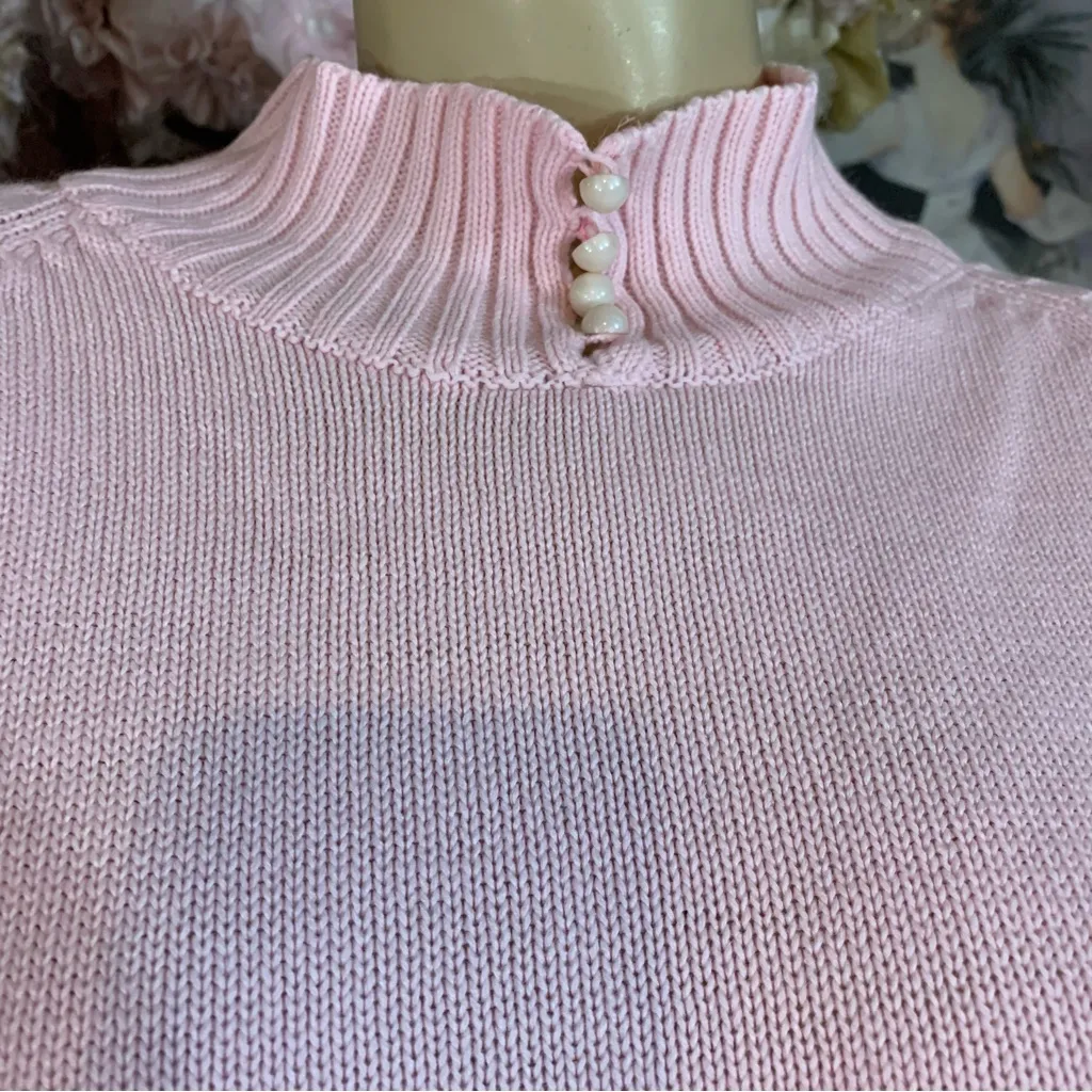 LIZ THOMAS II VINTAGE 1980'S PINK MOCK NECK 3/4 SLEEVE SWEATER (1X) - Image 8