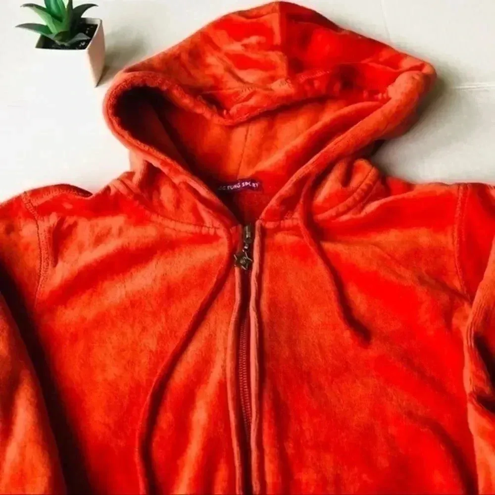 Velour Orange hoodie orange zip up EUC siz… - Image 2