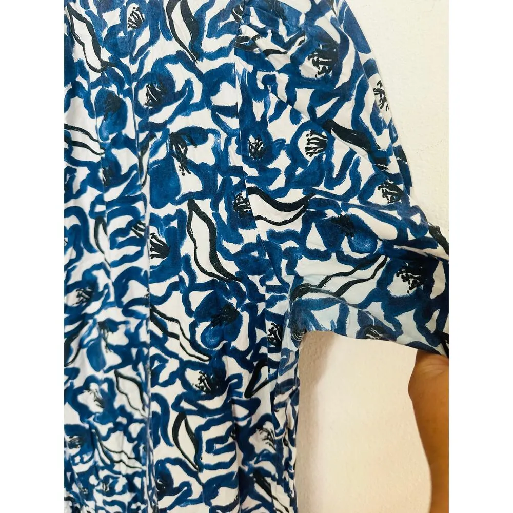 APIECE APART Blue White Floral Cotton Las Alturas Mini Dress Size Medium - Image 12