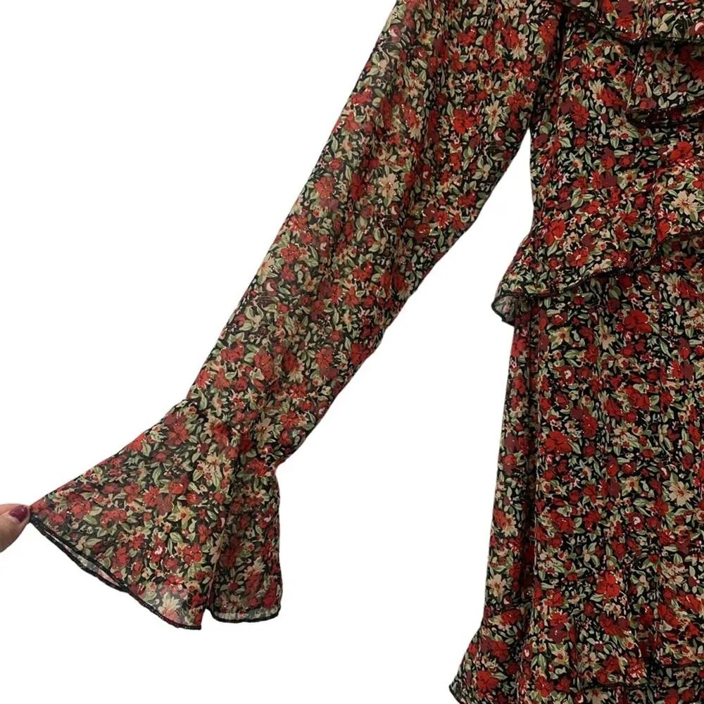 NASTY GAL Tiered Ruffle Floral Print Dress Long Maxi Size UK 12 US 8 - Image 3