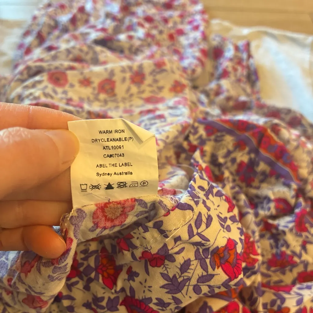 Abel the Label Ruffle Tiered Pink Purple Floral Smocked Maxi Dress Size S - Image 8