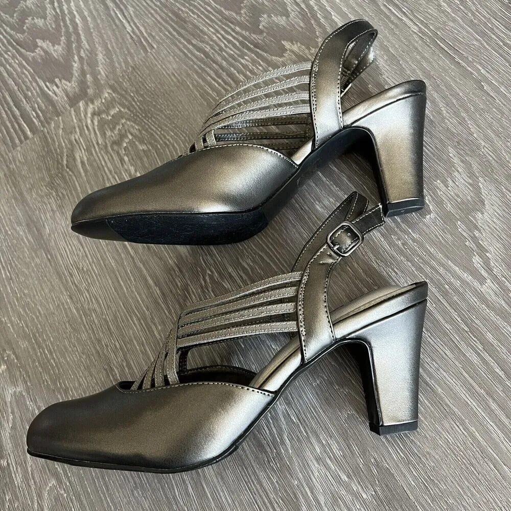 Easy Street Heeled Sandals Womens Size 9 M Pewter Gore Sapphire Metallic - Image 6