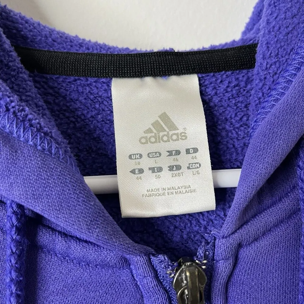 Adidas Women’s L Purple Full Zip Fleece Lined Soft Hooded Jacket VTG Y2K - Image 3