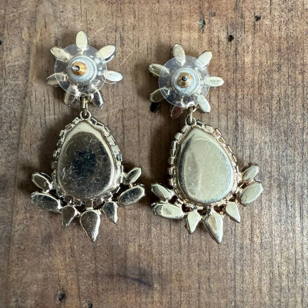 Rhinestone Statement Drop Pierced Earrings Champagne Grey Canary Yellow Silver - Image 5