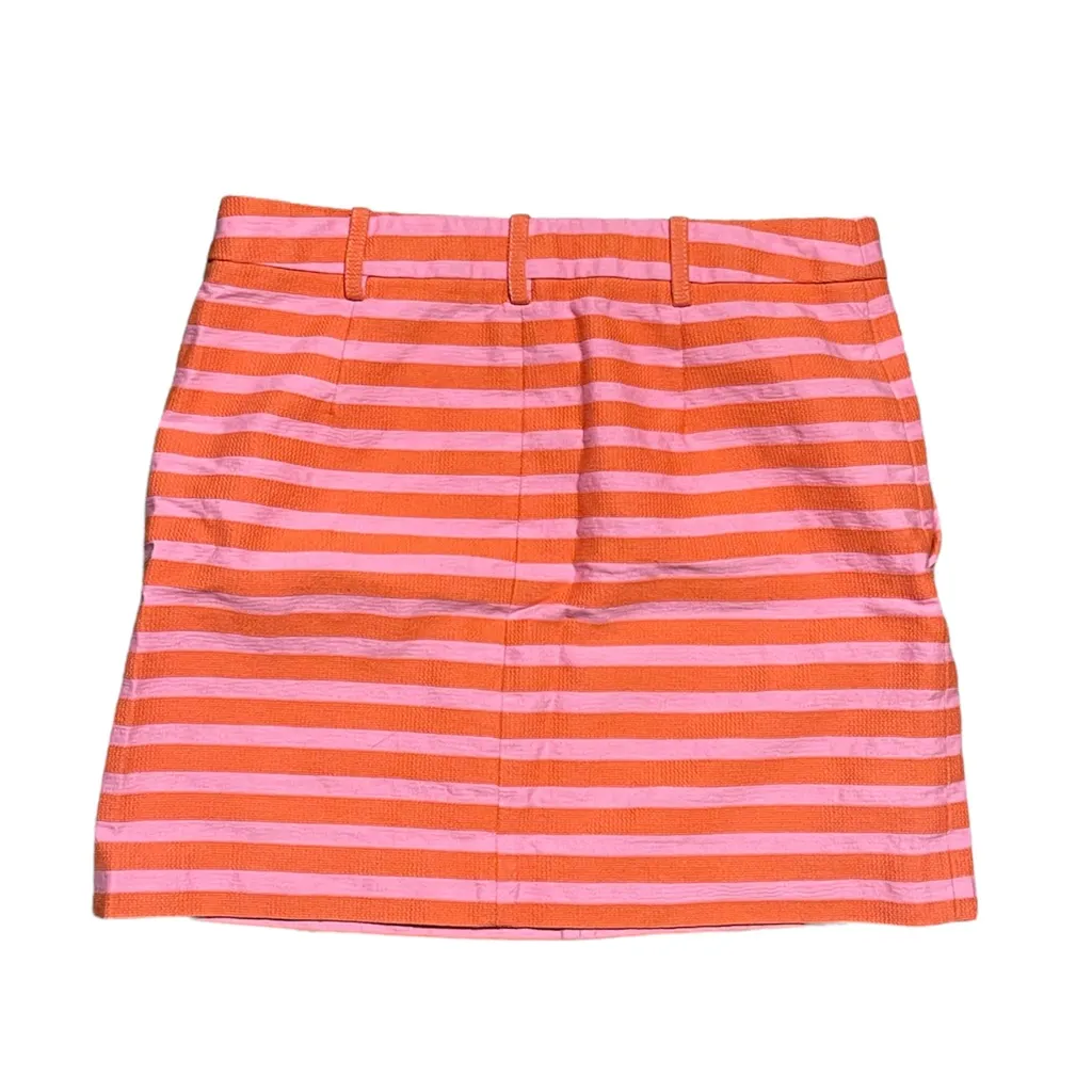 J. Crew Woman's Striped Orange and Pink Spring Mini Skirt Size 2 - Image 6