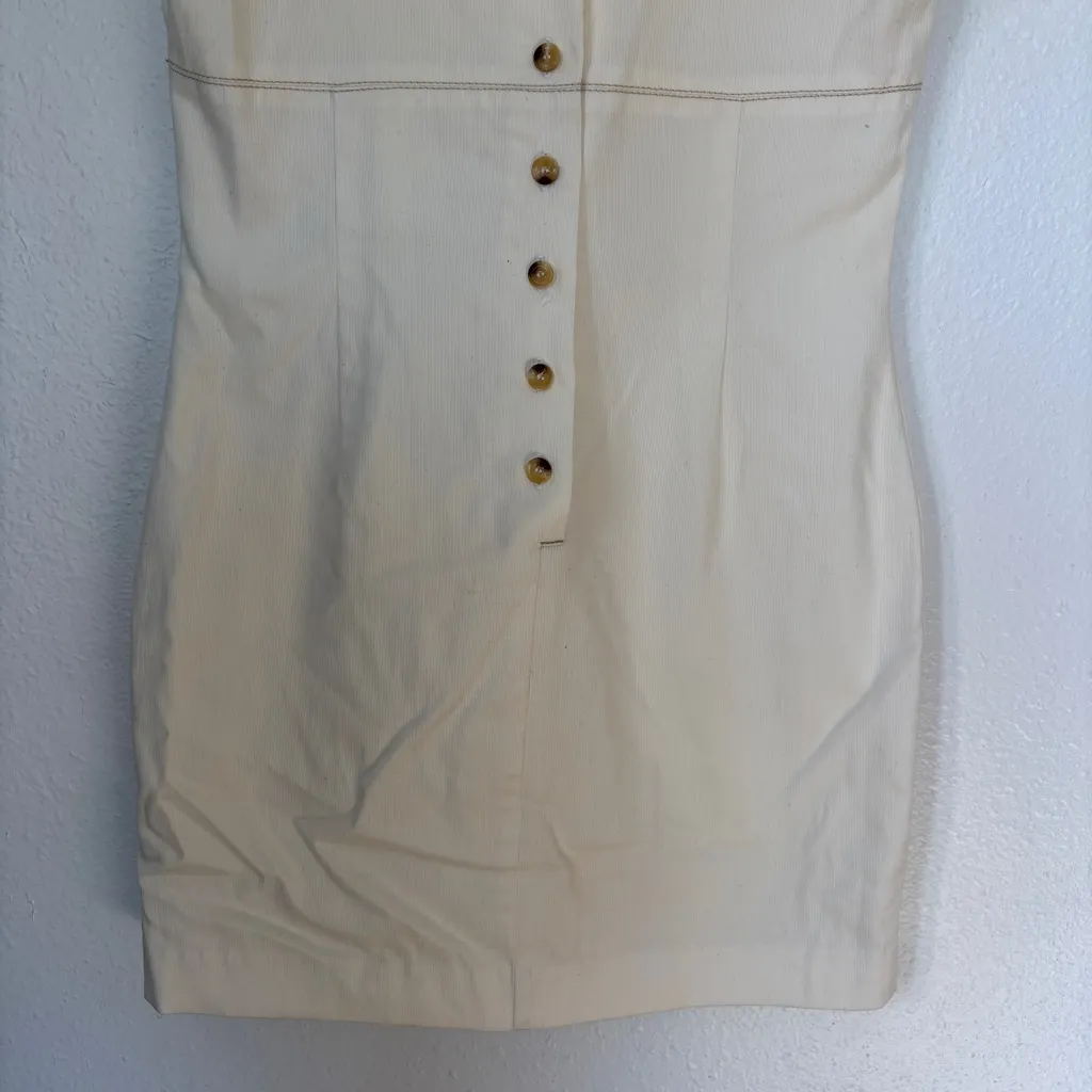 Esprit Vintage 90s Classic Elegant Solid Cream Button Back Mini Dress - Image 5