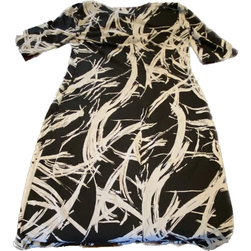 New York & Company Stretch Women's Small Black & White V Neck Dress Happy Hour - Image 2