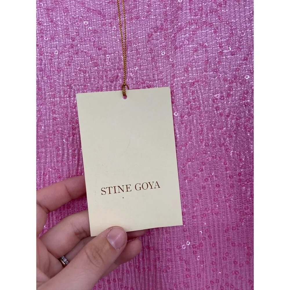 Stine Goya Amelia Dusty Pink Sequin Babydoll Puff Sleeve Midi Dress Size S NWT - Image 4