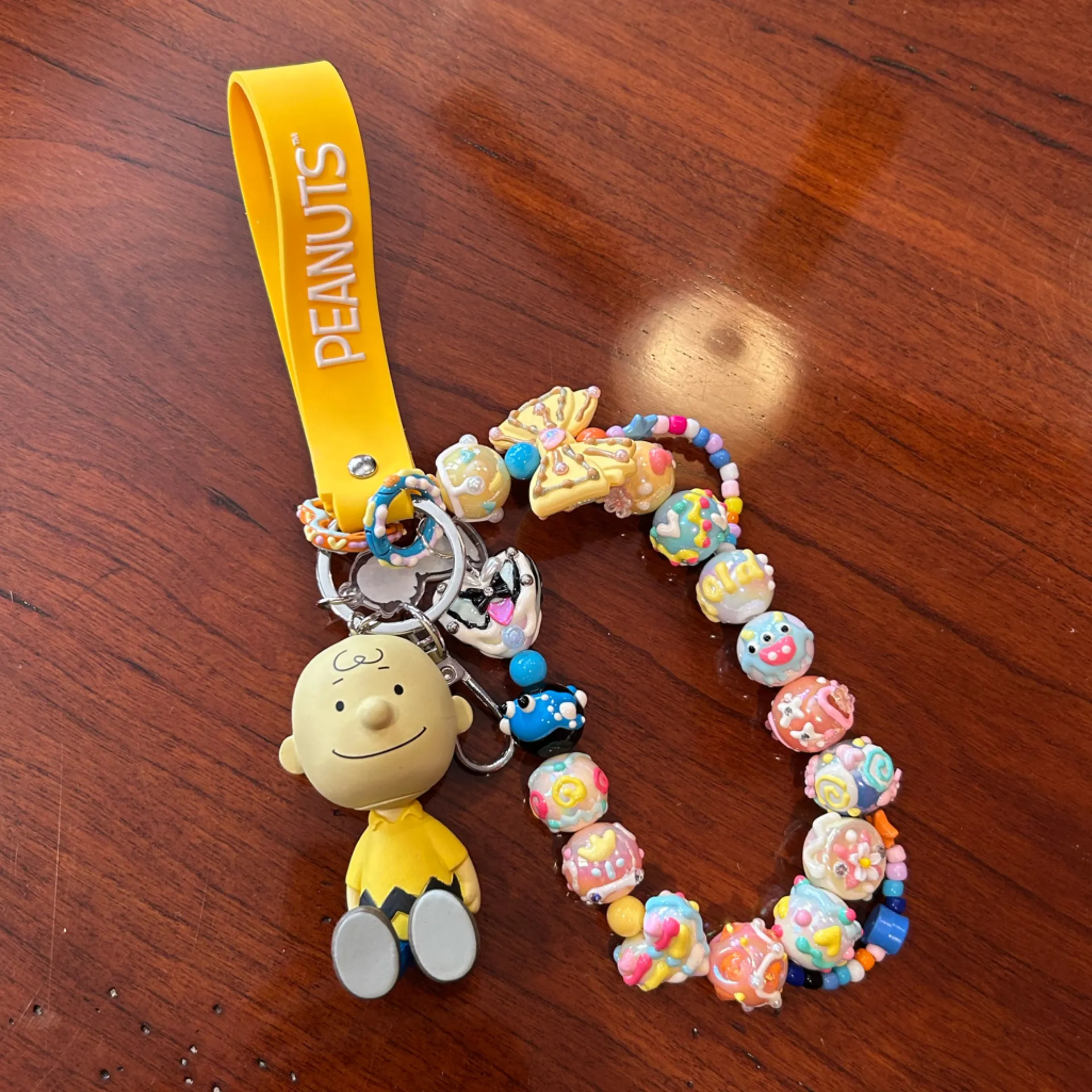 NWOT Peanuts Snoopy Handmade Beaded Keychain with Character Charm Yellow - Image 2