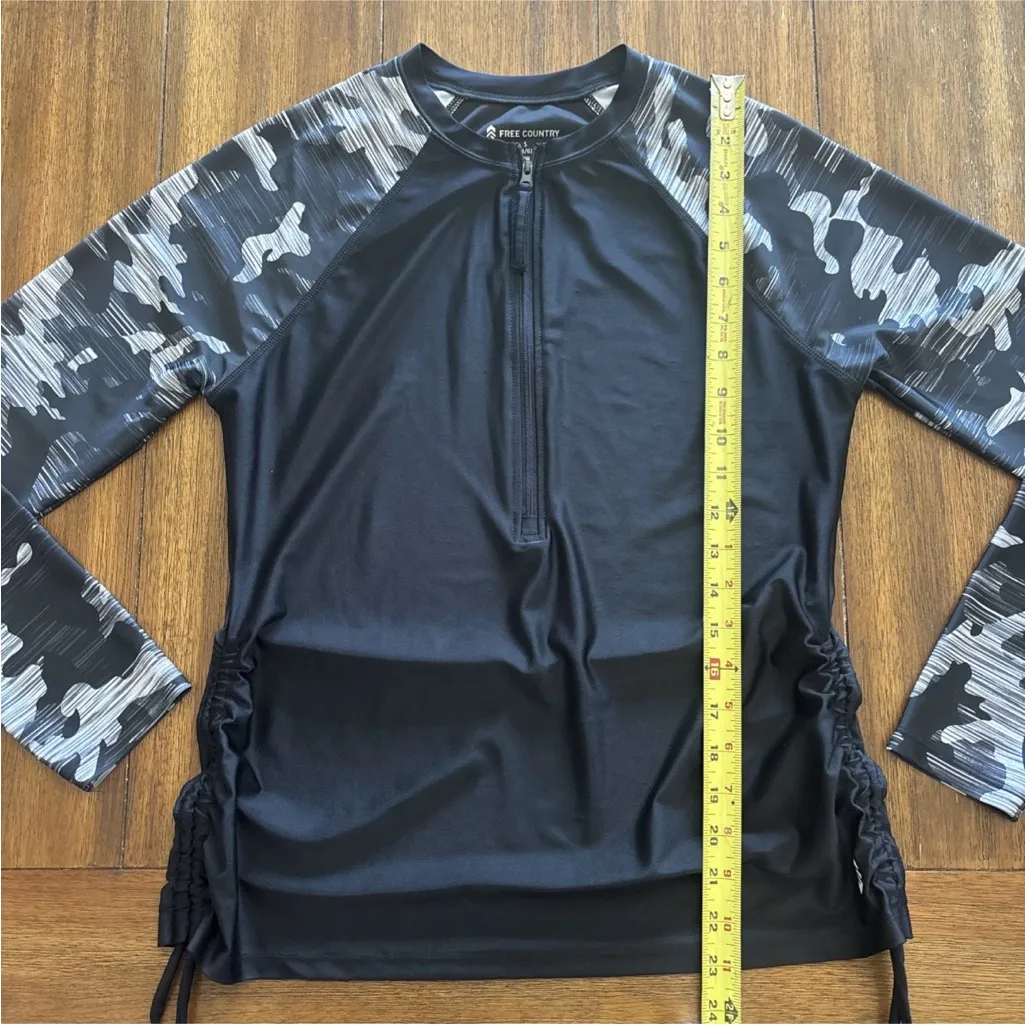 Free Country Top Womens S 4/6 Gray Black Camo Arms Drawstrings 1/4 Zip Pullover - Image 8