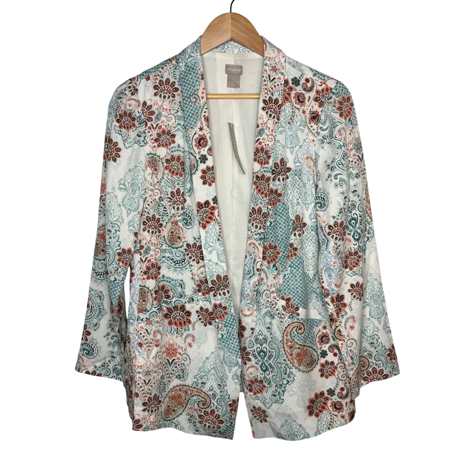 Chico's Moroccan Elegance Twill Blazer Jacket Paisley Print Size 1 Medium NWT - Image 4