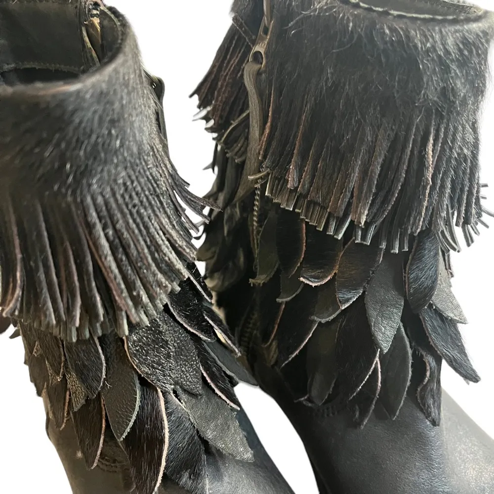 Sheridan Mia Sienna Genuine Black Calf Hair Fringe Boots, Sz 38 - Image 7
