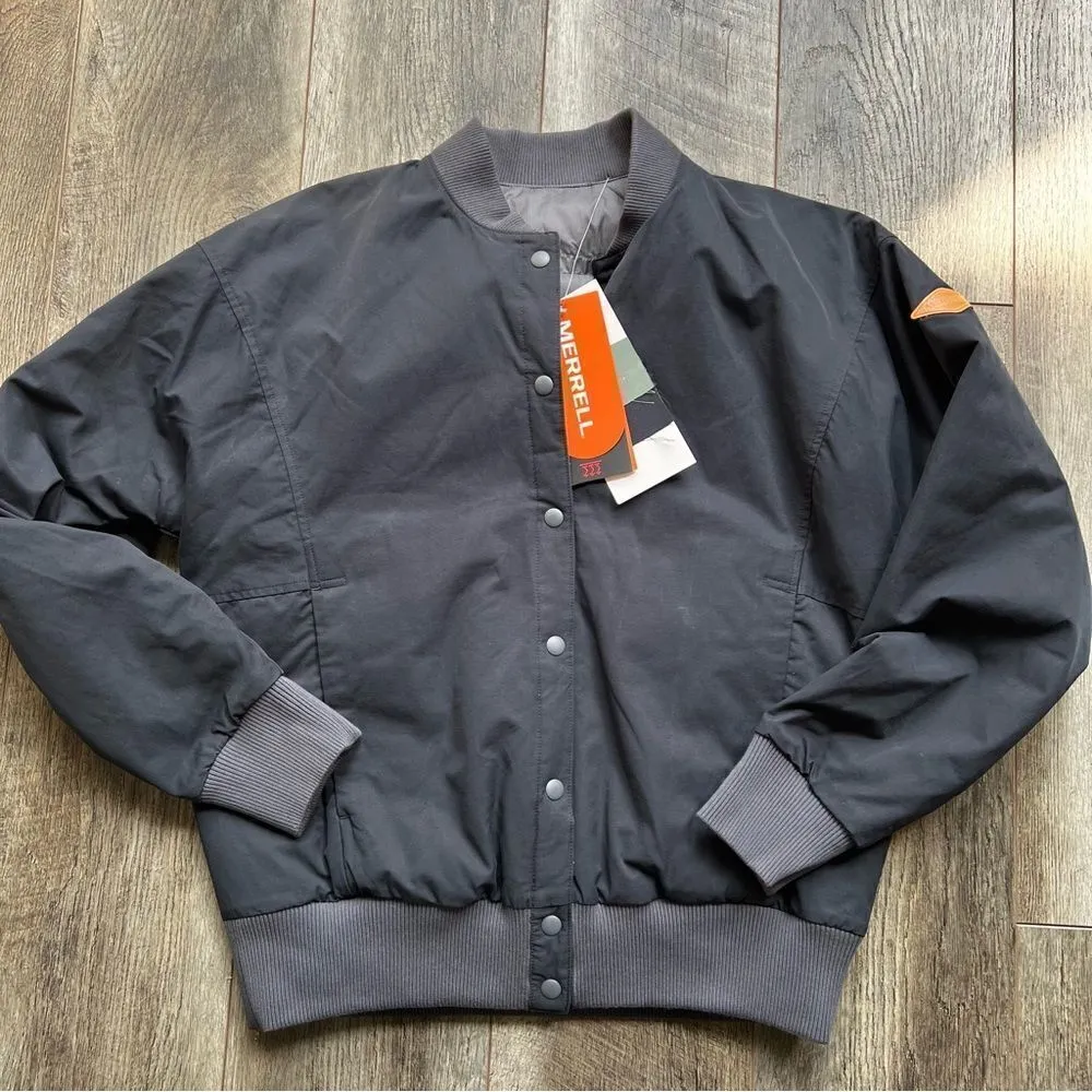 Merrell NWT Trailhead Insulated Reversible Bomber Jacket Size Small Black Grey - Image 6