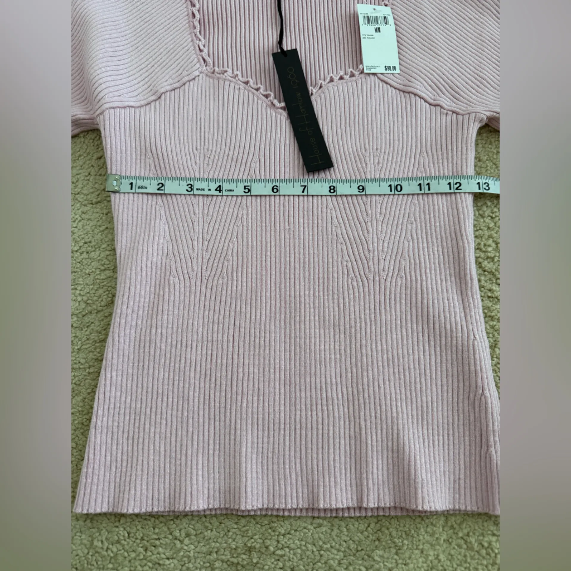 House of Harlow Pink Ribbed Sweater with Crochet Detail size medium - Image 6