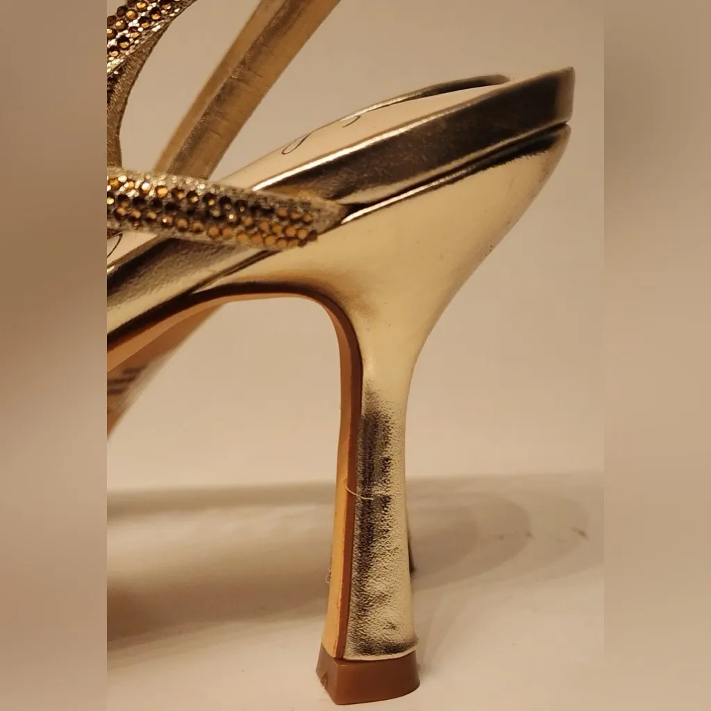 Lauren Lorraine Malaga Rhinestone Slingback Stiletto Sandals GOLD Heels Sz 9.5 - Image 9